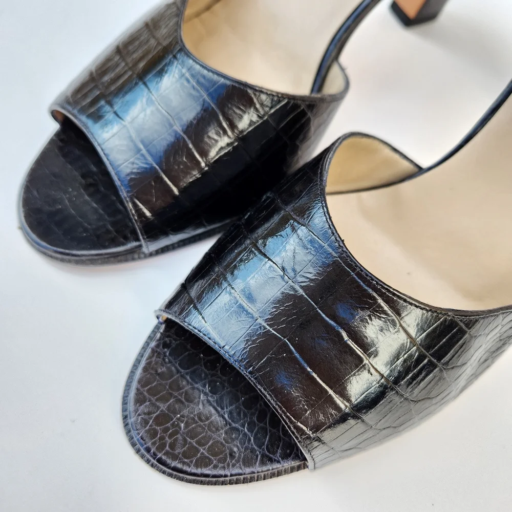 Salvatore Ferragamo Vintage 90s Crocodile Print Heels - Picture 7 of 8